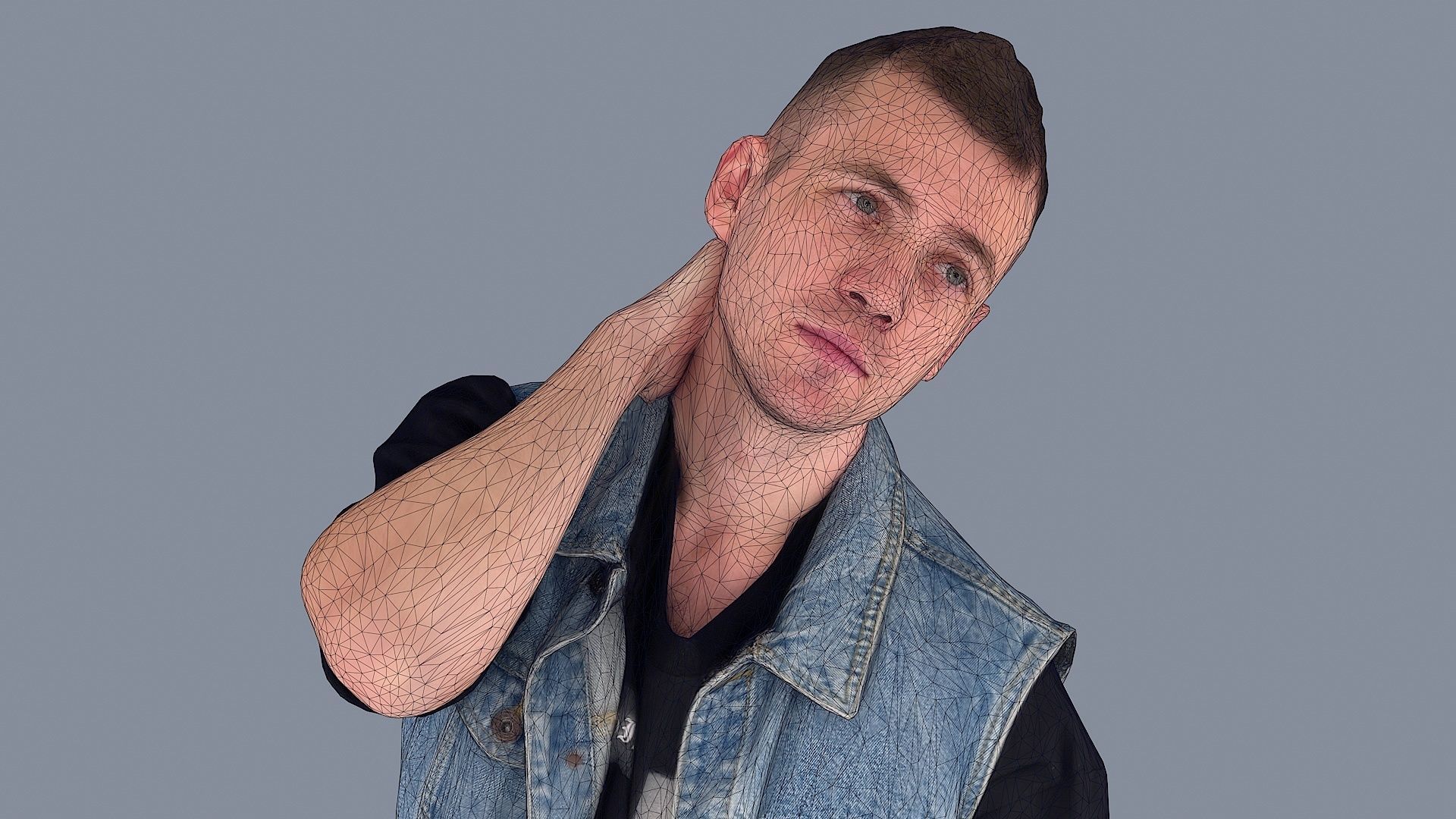 Exhausted Urban Guy in Denim Vest 3D model_8