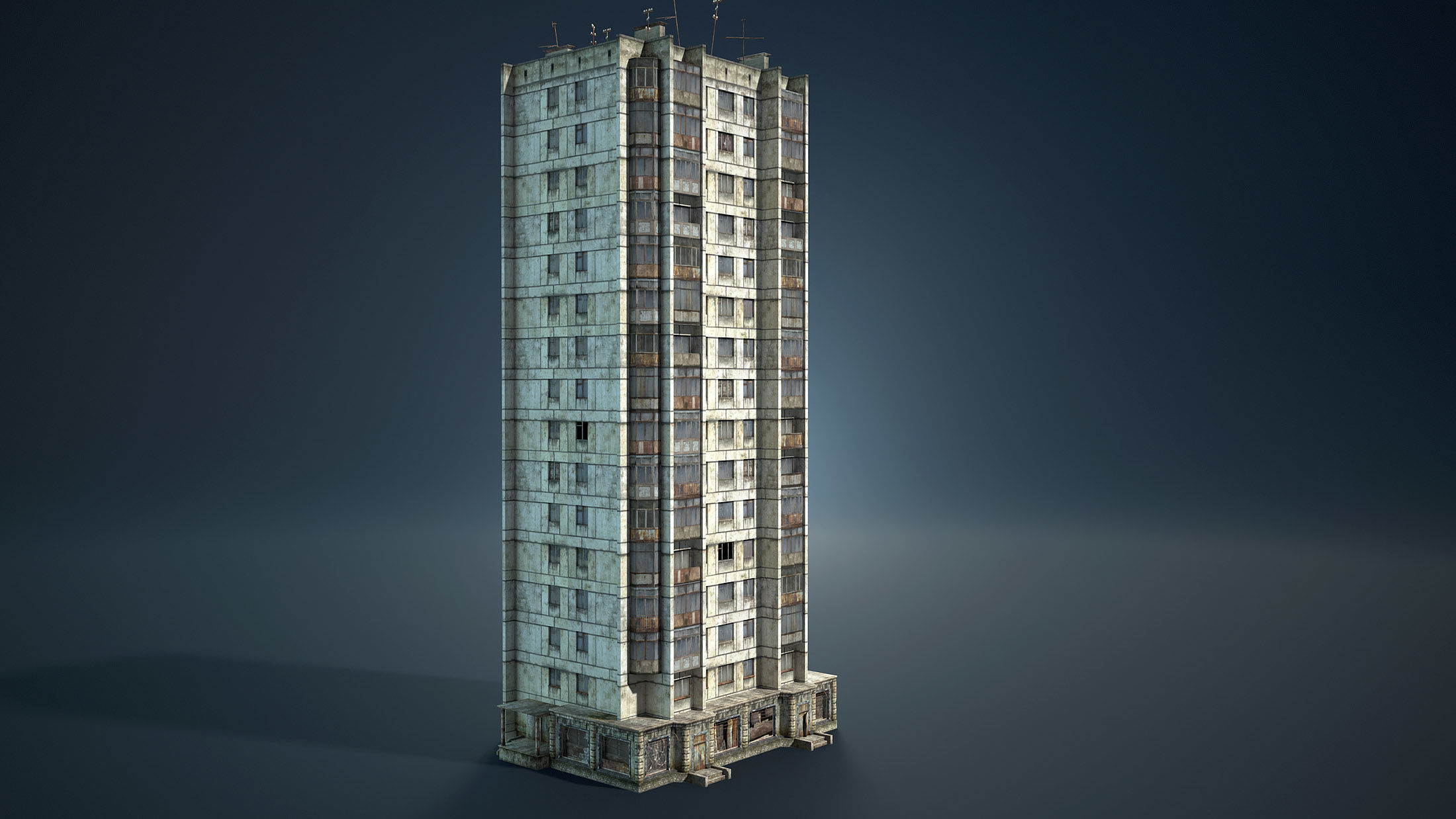 Abandoned Soviet House Collection - White Panels Low-poly 3D model_19