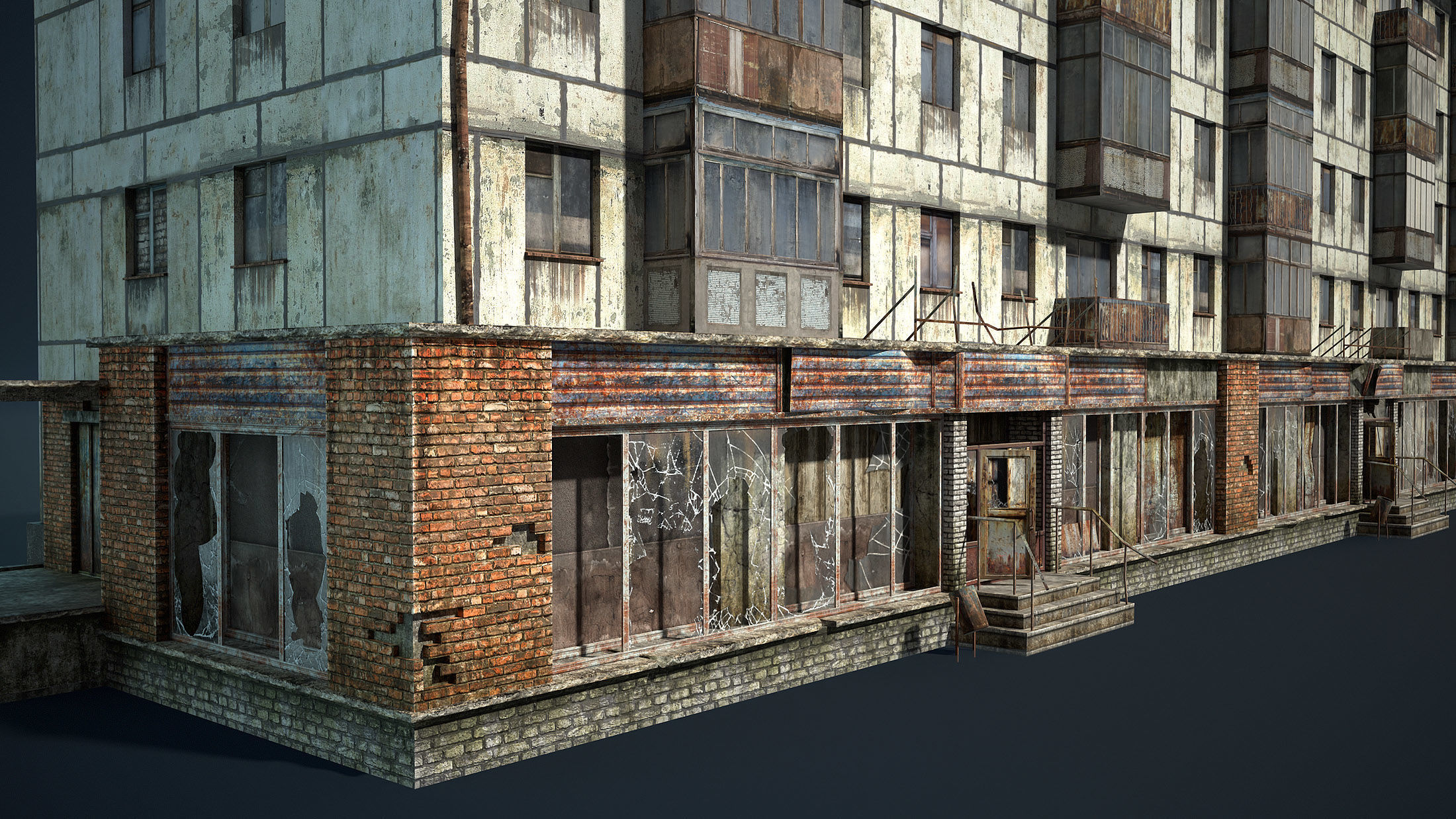 Abandoned Soviet House Collection - White Panels Low-poly 3D model_9