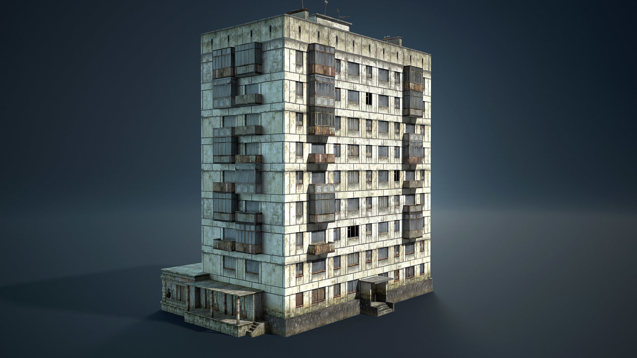 Abandoned Soviet House Collection - White Panels Low-poly 3D model_13