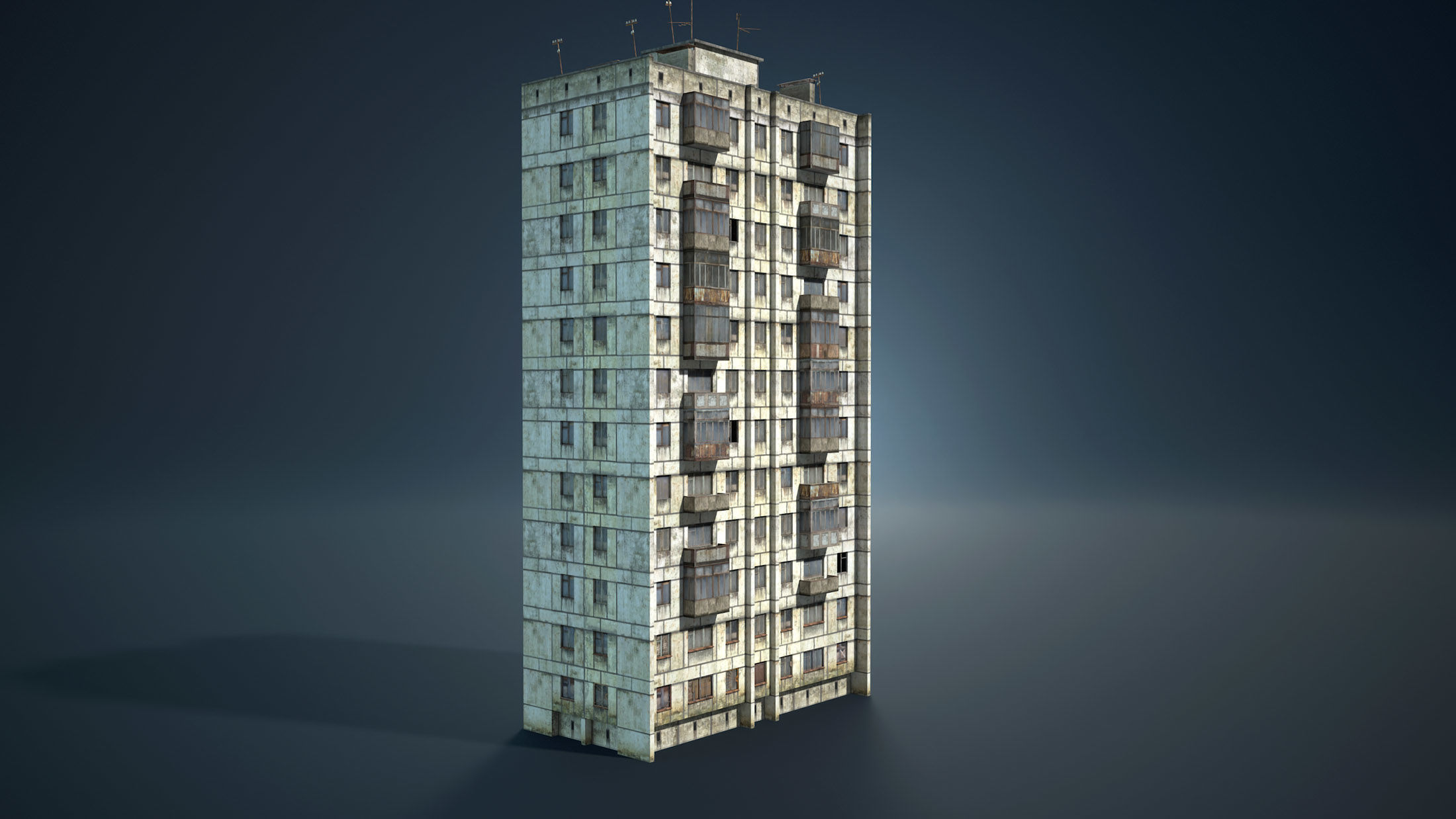 Abandoned Soviet House Collection - White Panels Low-poly 3D model_17