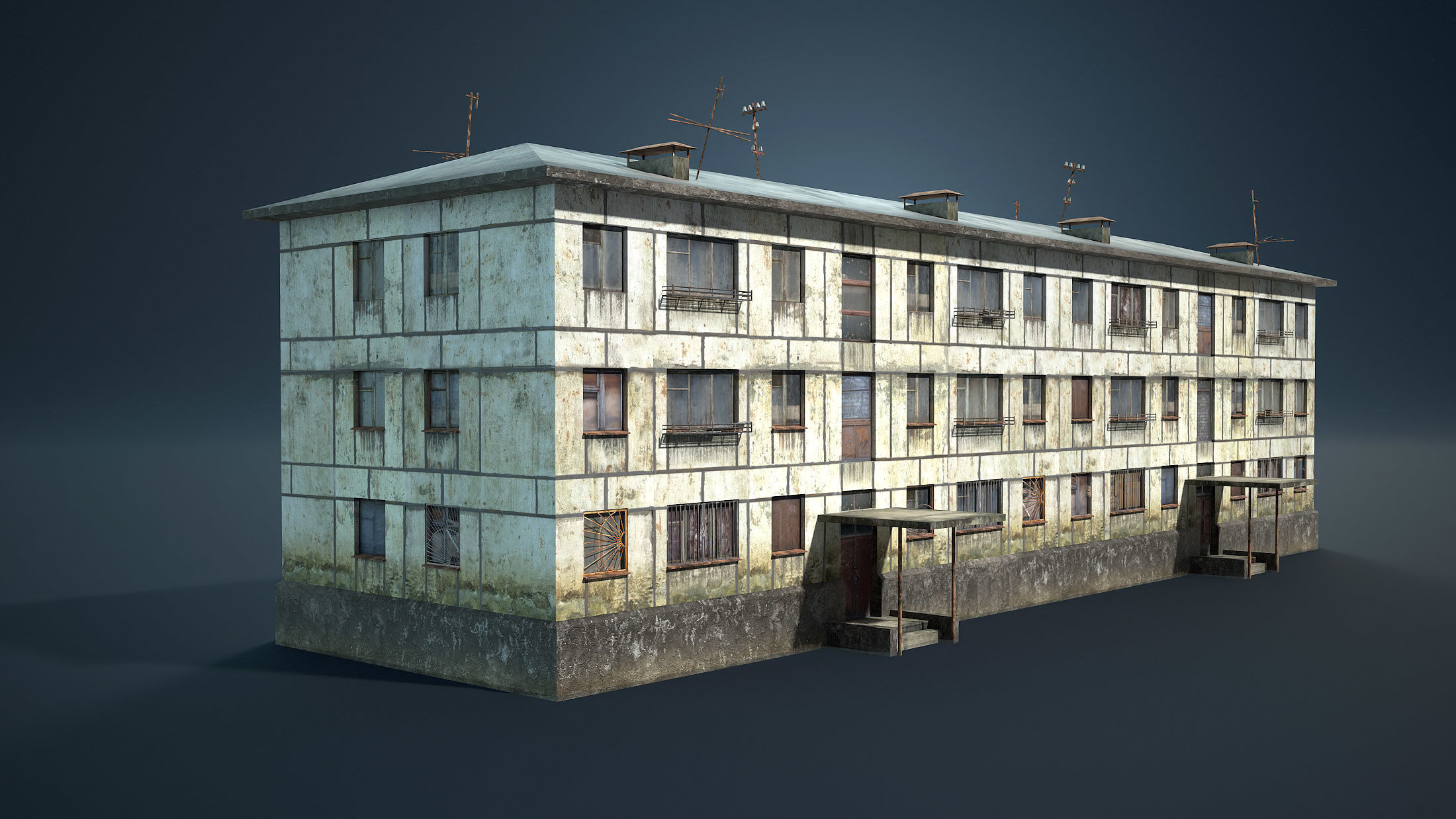 Abandoned Soviet House Collection - White Panels Low-poly 3D model_1