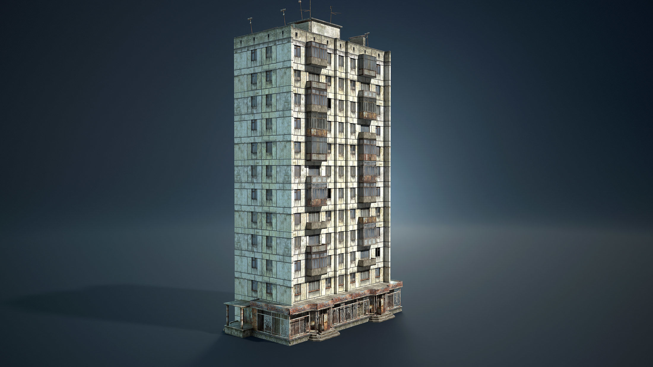 Abandoned Soviet House Collection - White Panels Low-poly 3D model_15