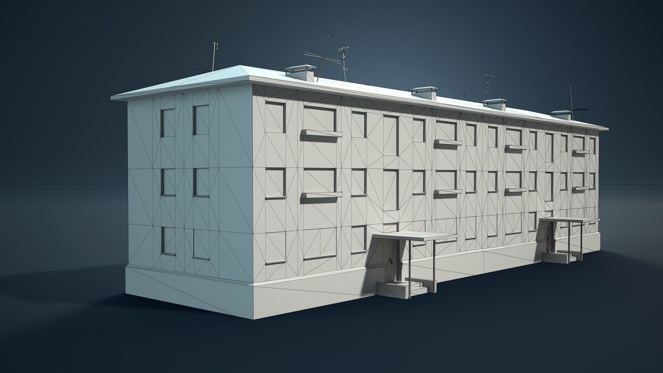 Abandoned Soviet House Collection - White Panels Low-poly 3D model_2