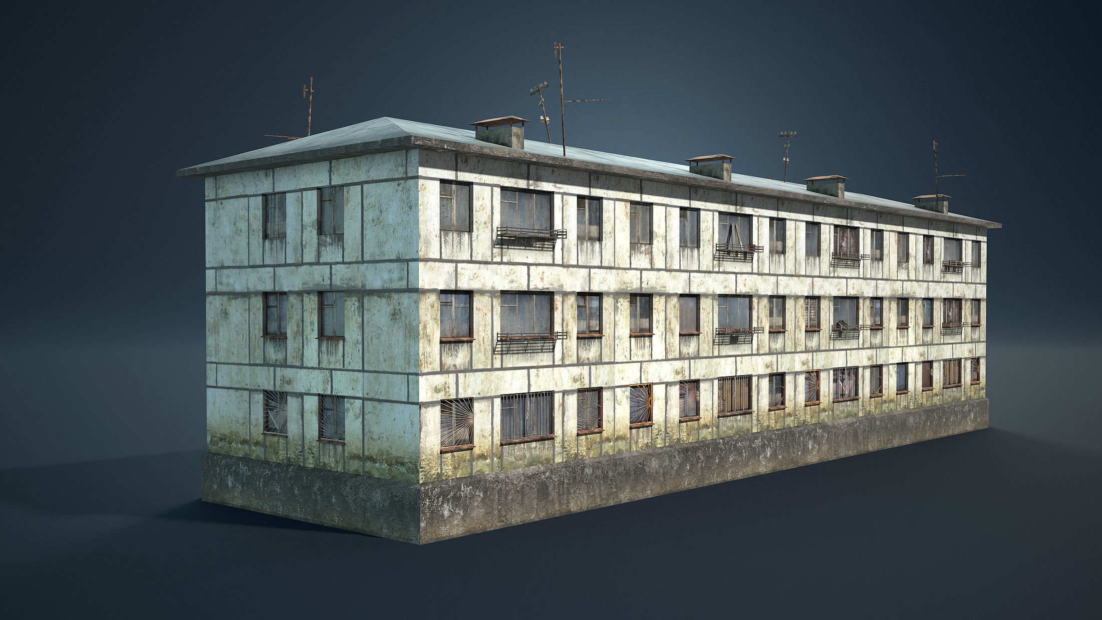 Abandoned Soviet House Collection - White Panels Low-poly 3D model_3