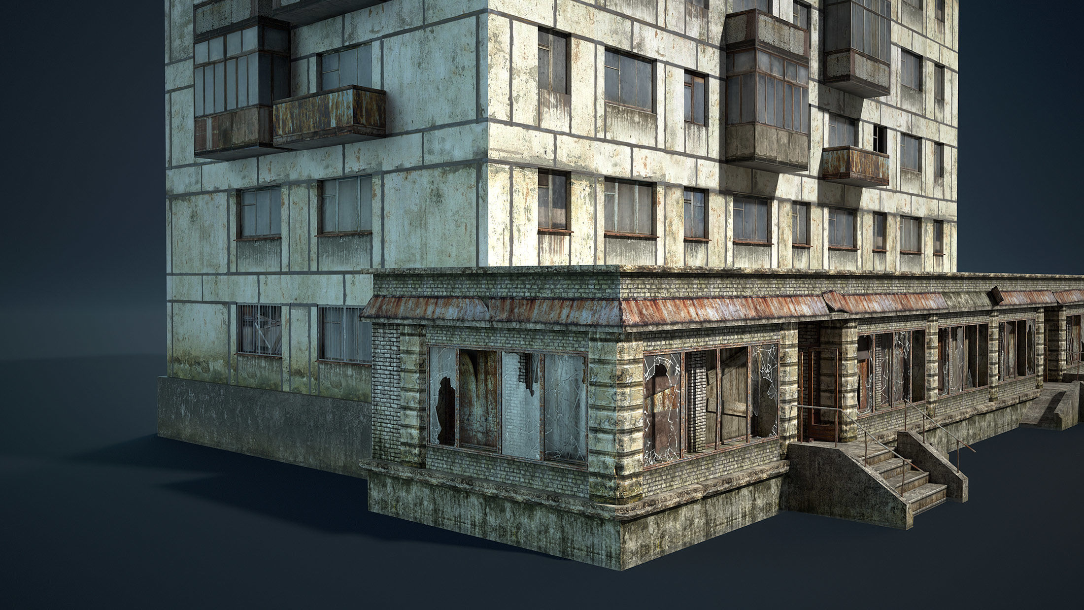 Abandoned Soviet House Collection - White Panels Low-poly 3D model_14