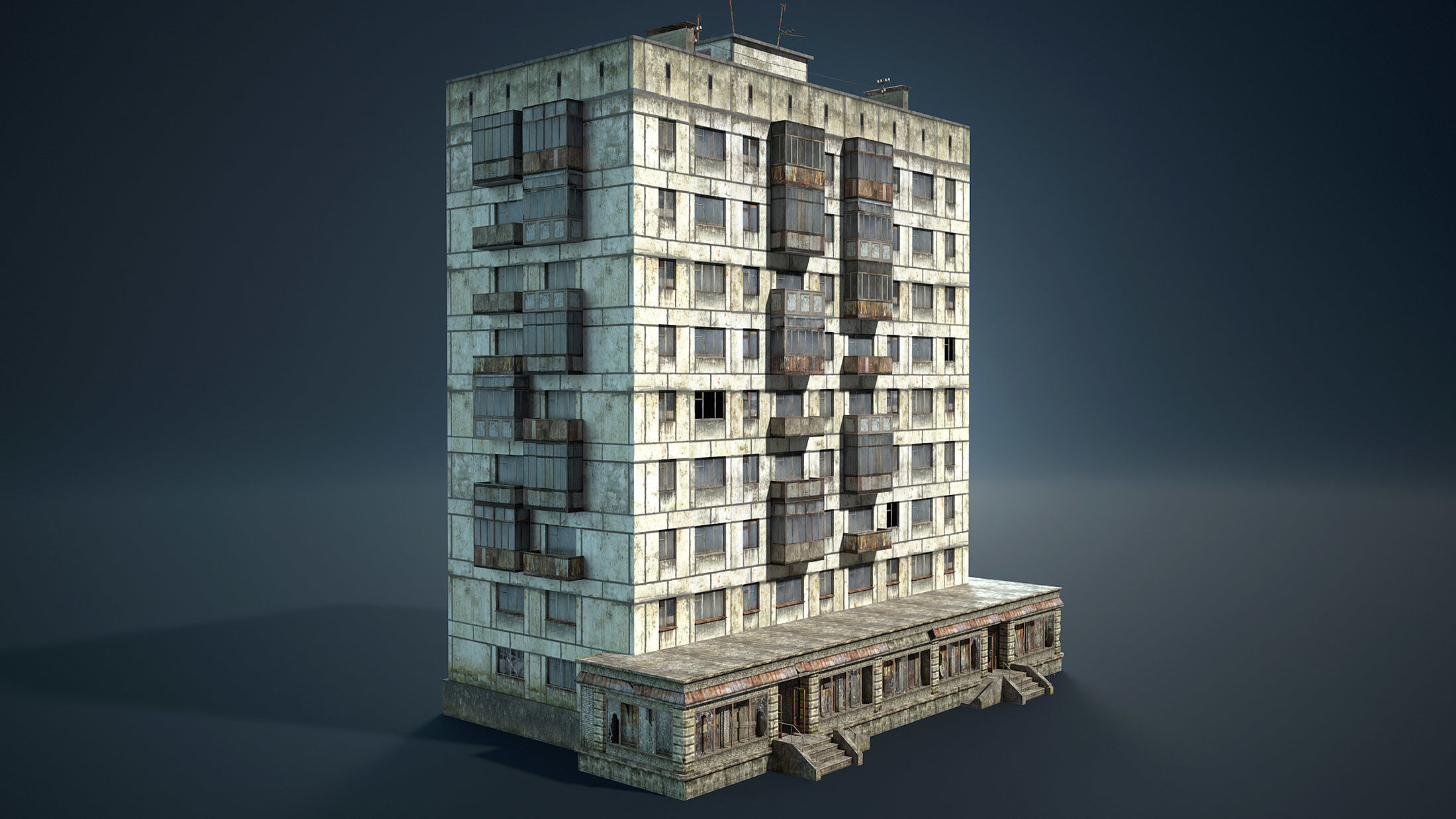 Abandoned Soviet House Collection - White Panels Low-poly 3D model_10