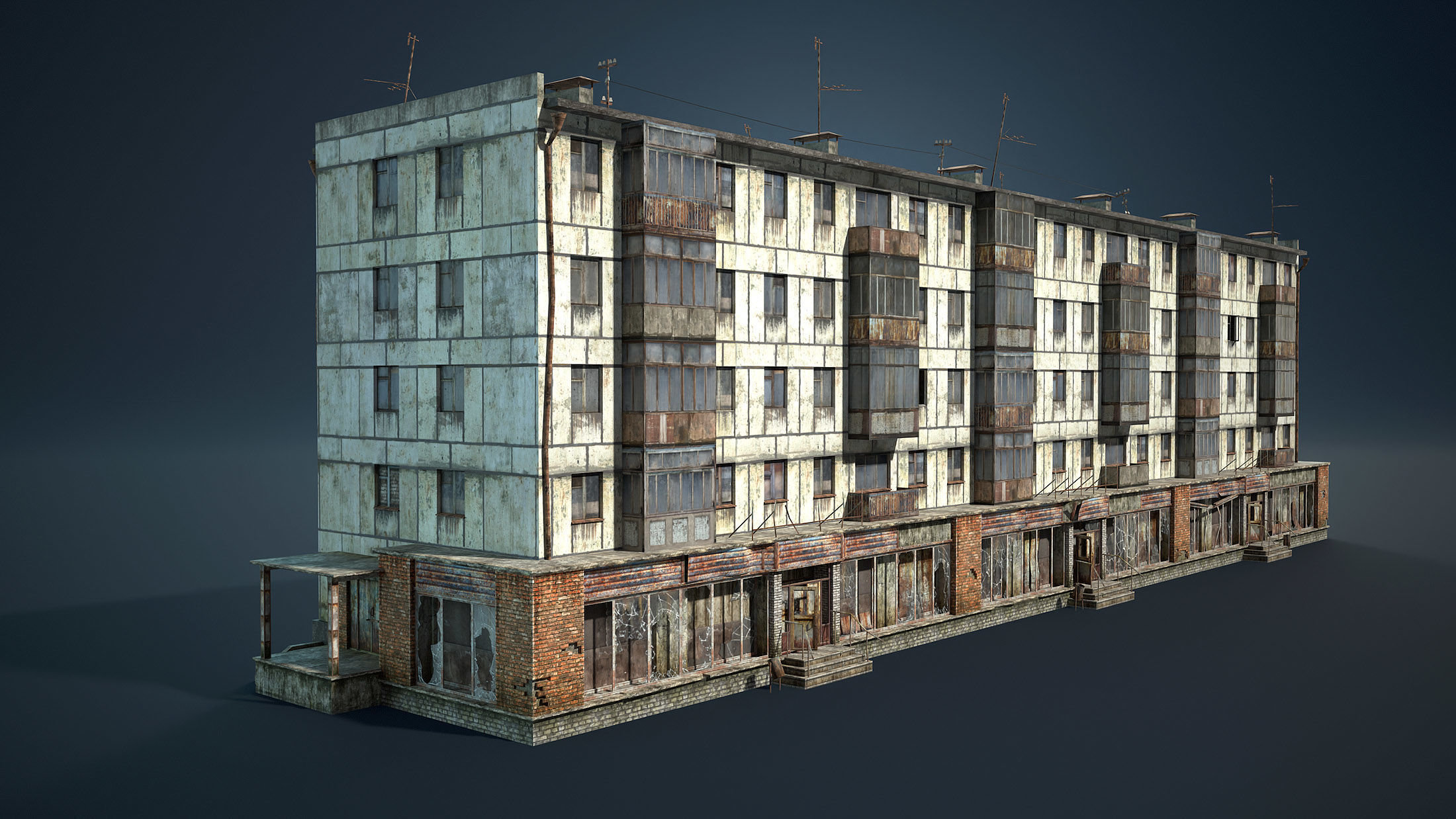 Abandoned Soviet House Collection - White Panels Low-poly 3D model_5