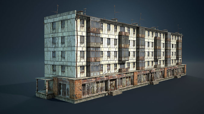 Abandoned Soviet House Collection - White Panels Low-poly 3D model 6