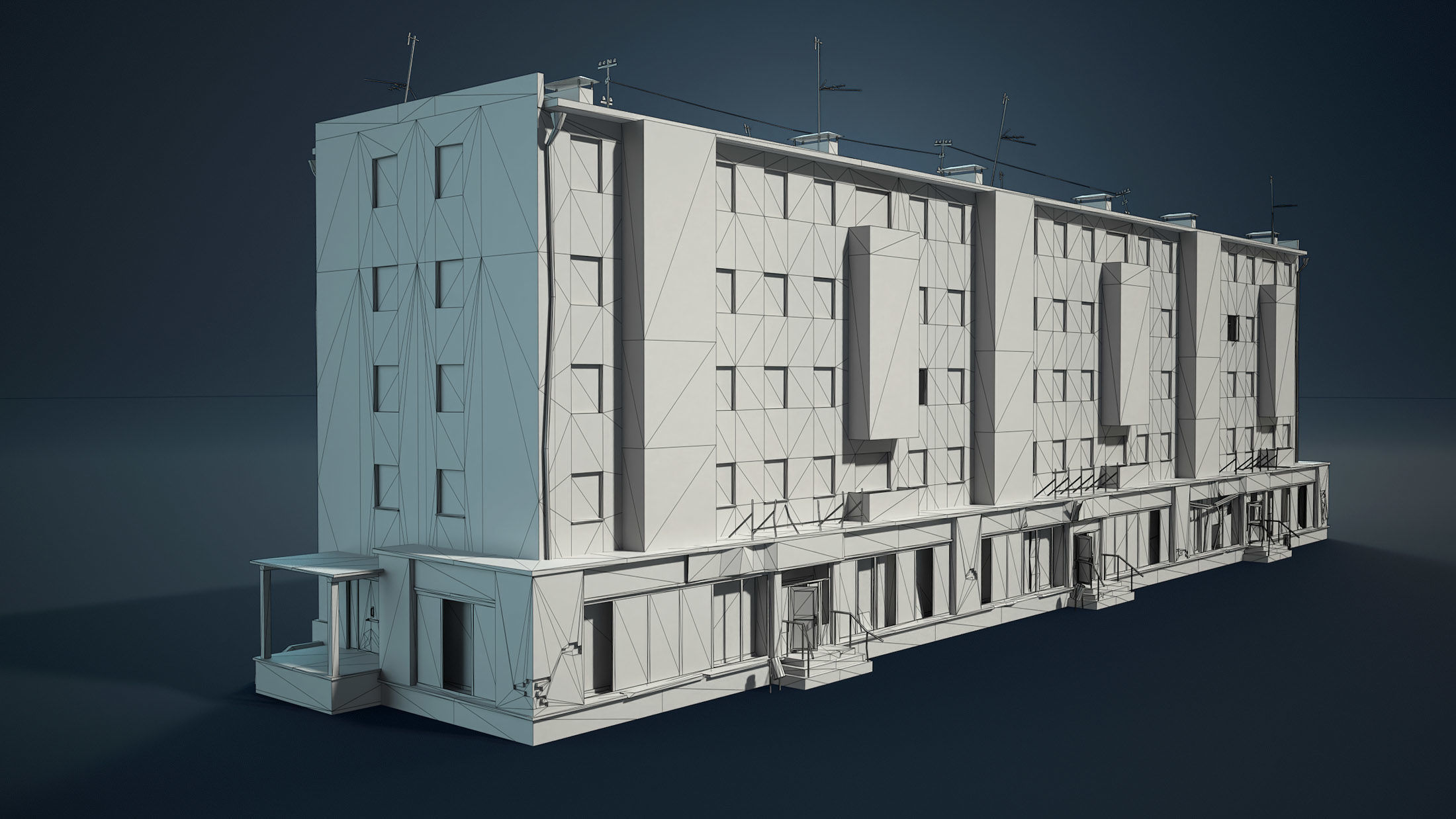 Abandoned Soviet House Collection - White Panels Low-poly 3D model_6