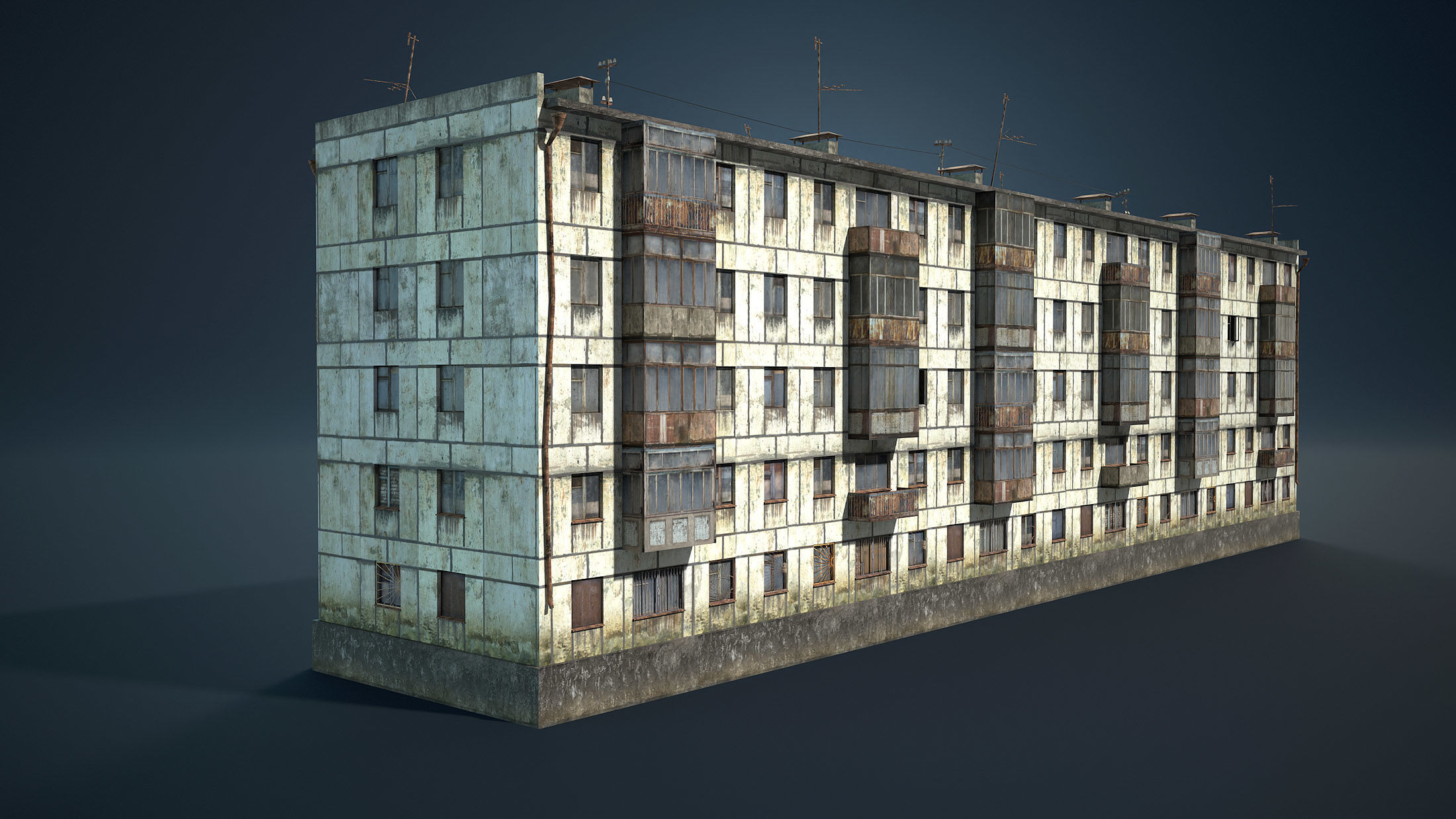 Abandoned Soviet House Collection - White Panels Low-poly 3D model_7