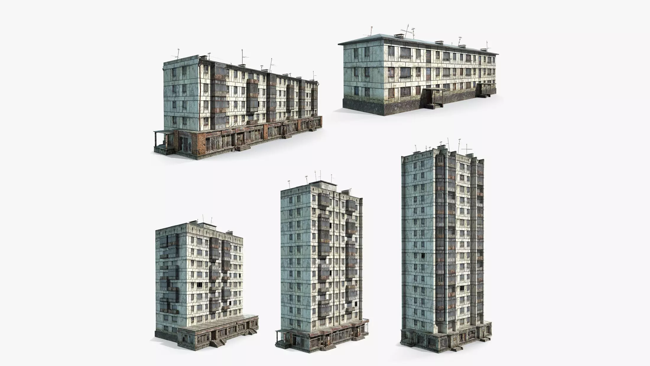 Abandoned Soviet House Collection - White Panels Low-poly 3D model_0