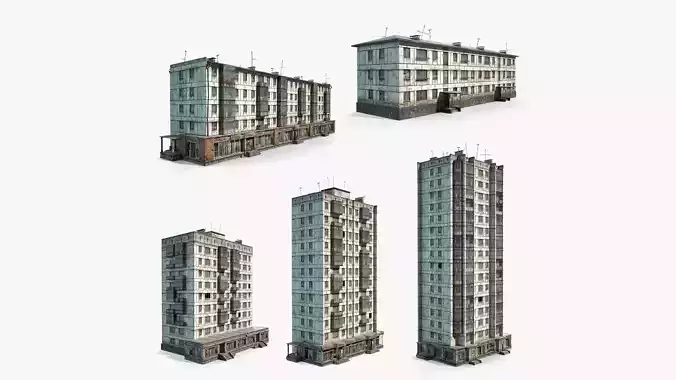 Abandoned Soviet House Collection - White Panels Low-poly 3D model