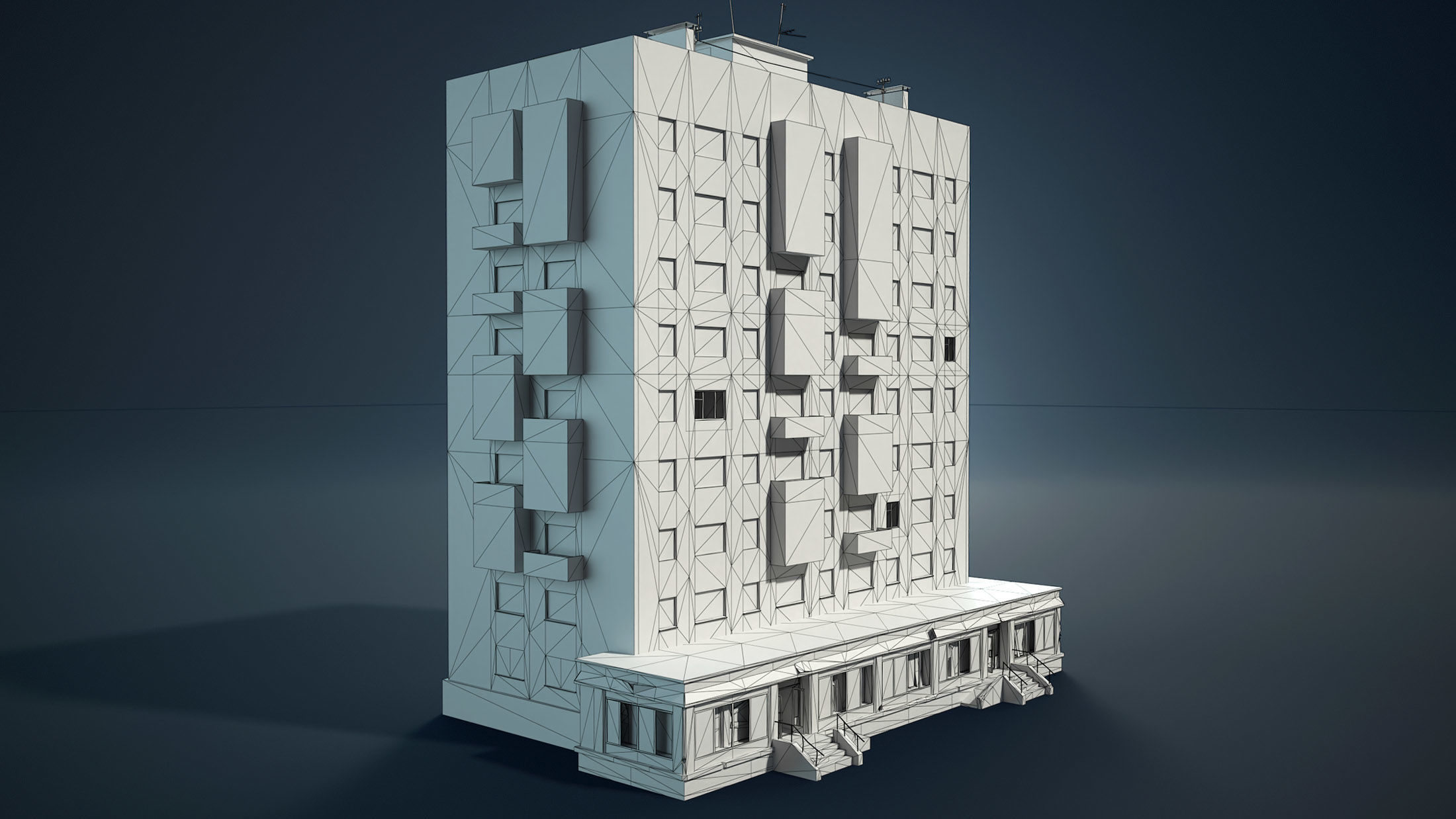 Abandoned Soviet House Collection - White Panels Low-poly 3D model_11
