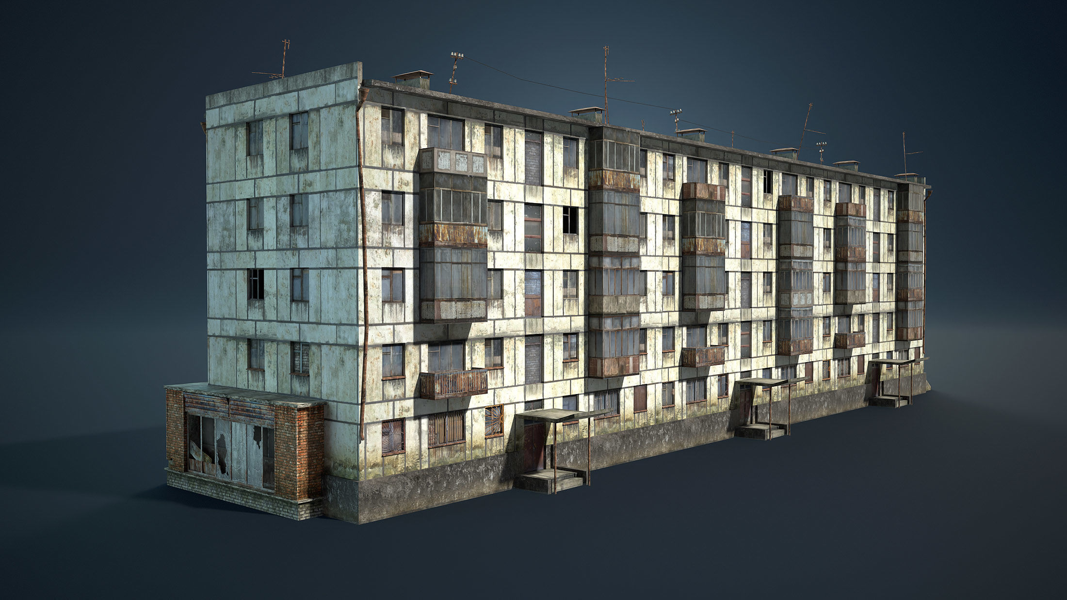 Abandoned Soviet House Collection - White Panels Low-poly 3D model_8