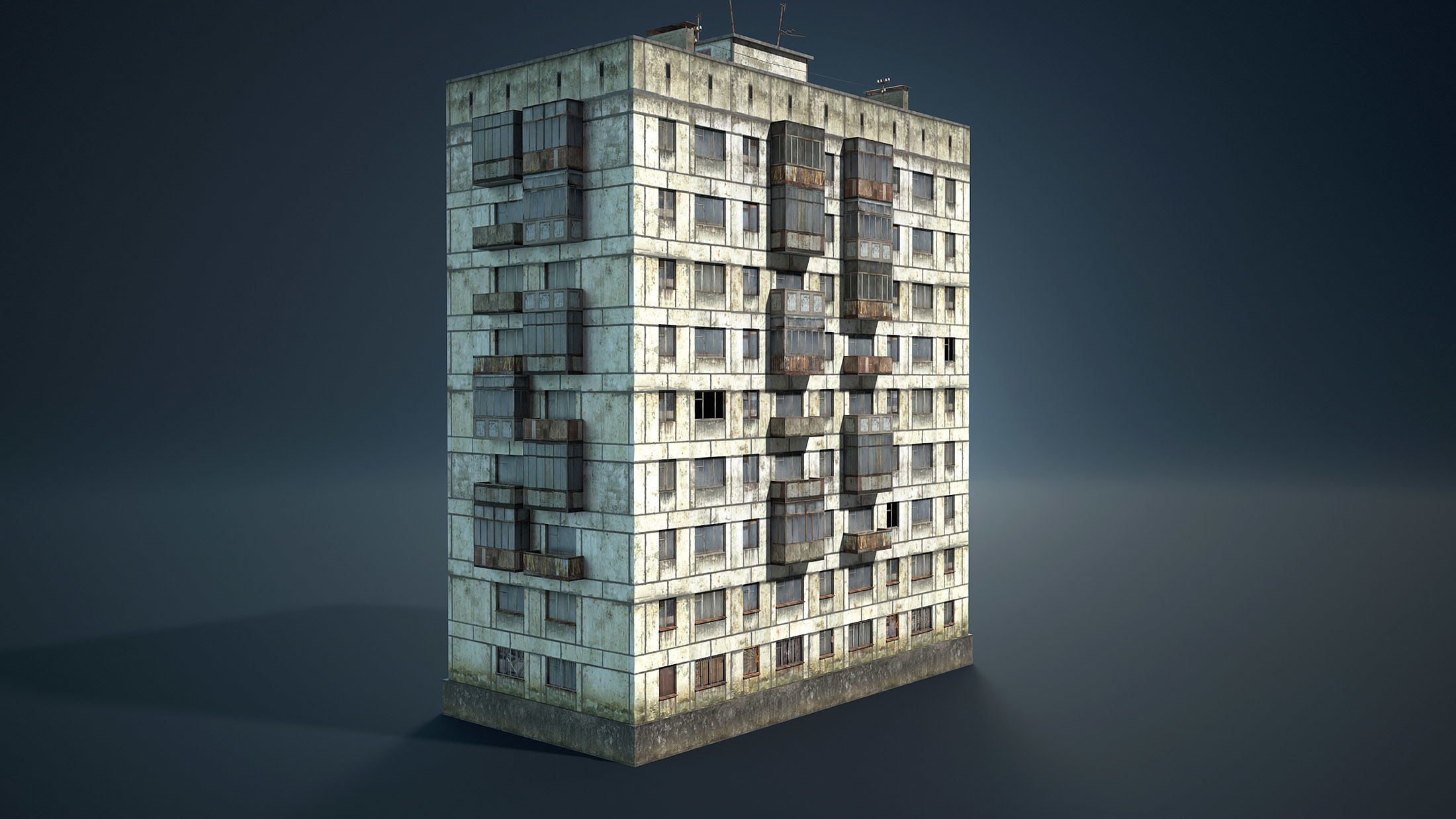 Abandoned Soviet House Collection - White Panels Low-poly 3D model_12