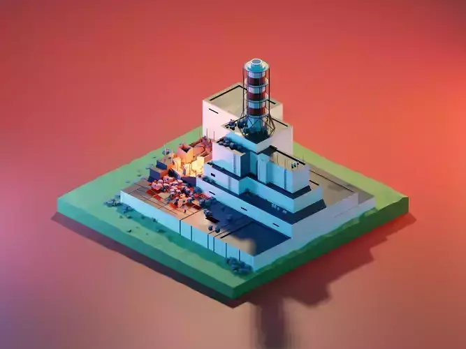 Isometric Destroyed Factory 