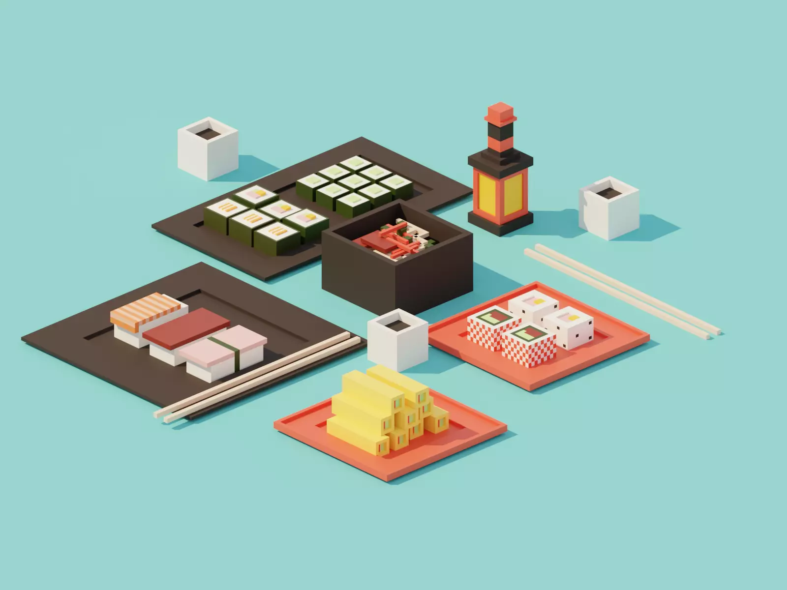 Isometric Sushi  Low-poly 3D model_0
