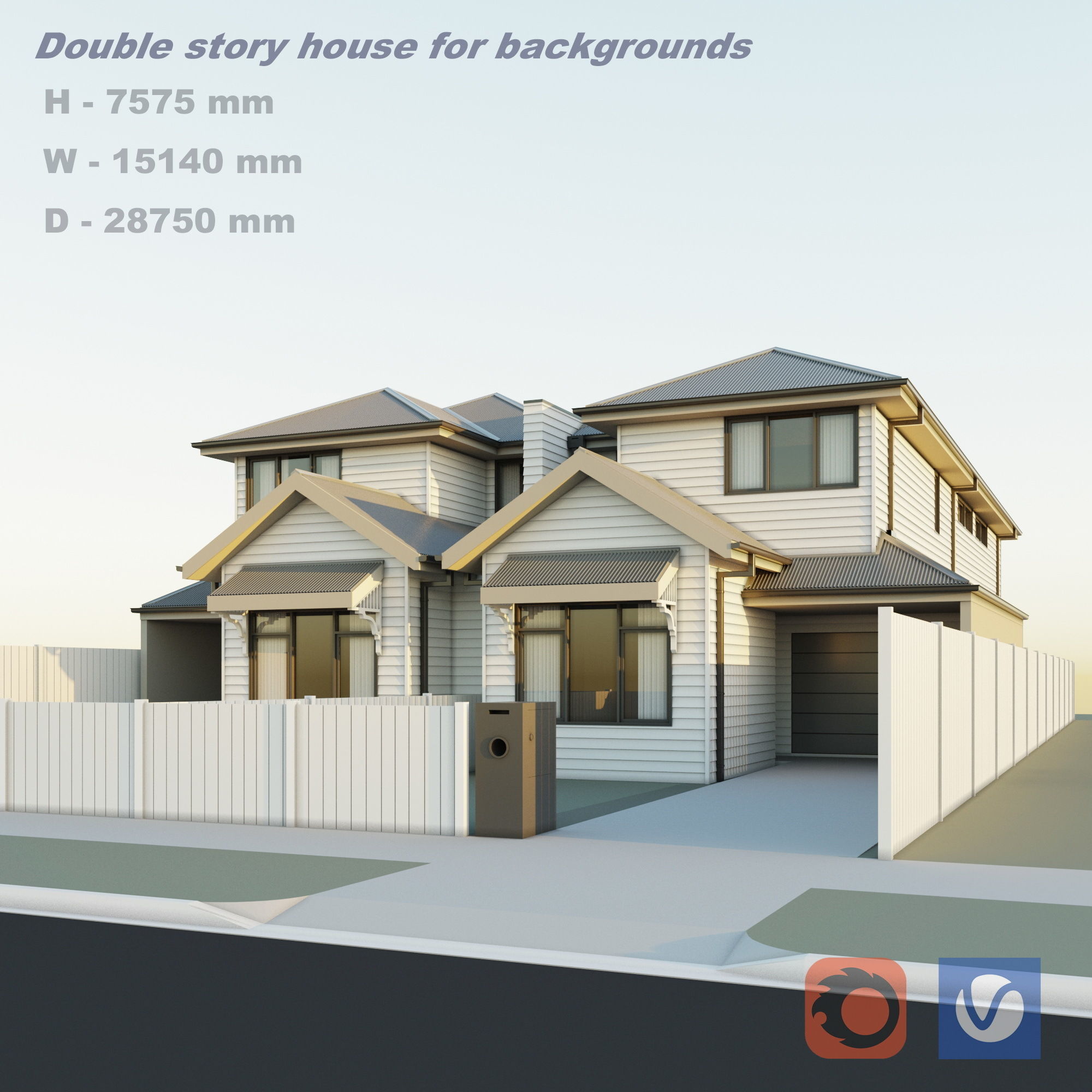 Double story house and Suburban house for backgrounds 3D Model Collection_3