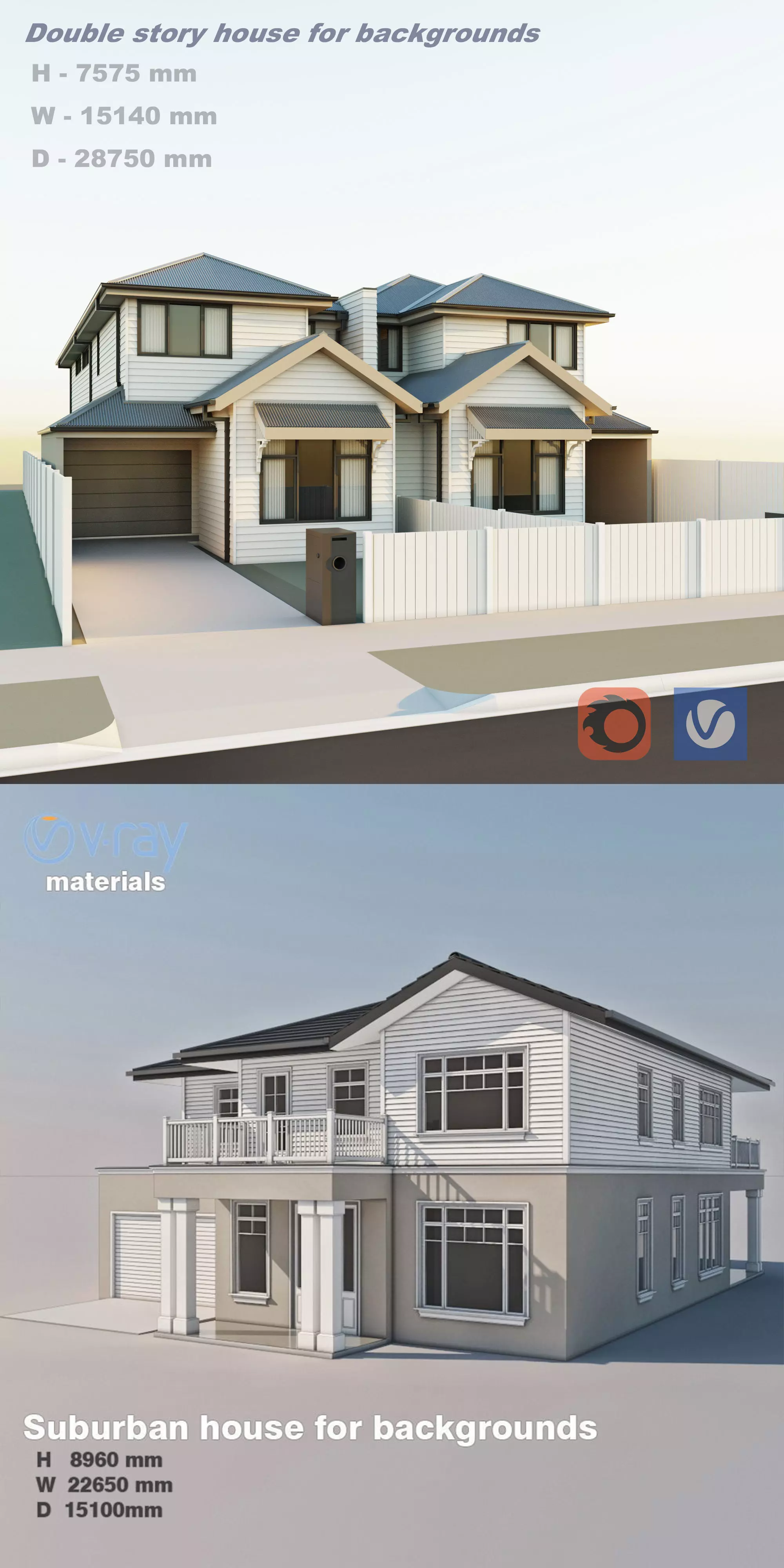 Double story house and Suburban house for backgrounds 3D Model Collection_0