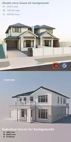 Double story house and Suburban house for backgrounds 3D Model Collection