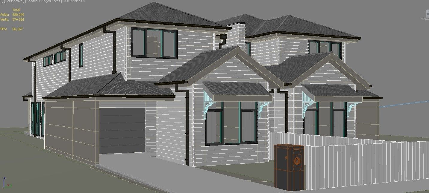 Double story house and Suburban house for backgrounds 3D Model Collection_5