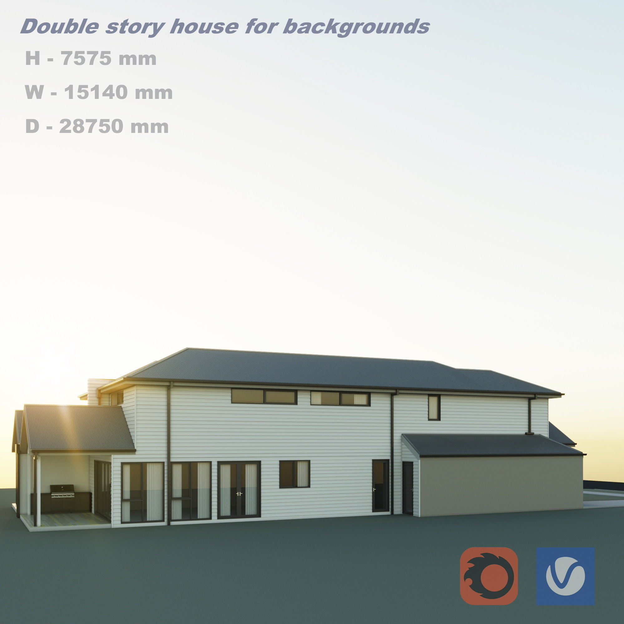Double story house and Suburban house for backgrounds 3D Model Collection_6