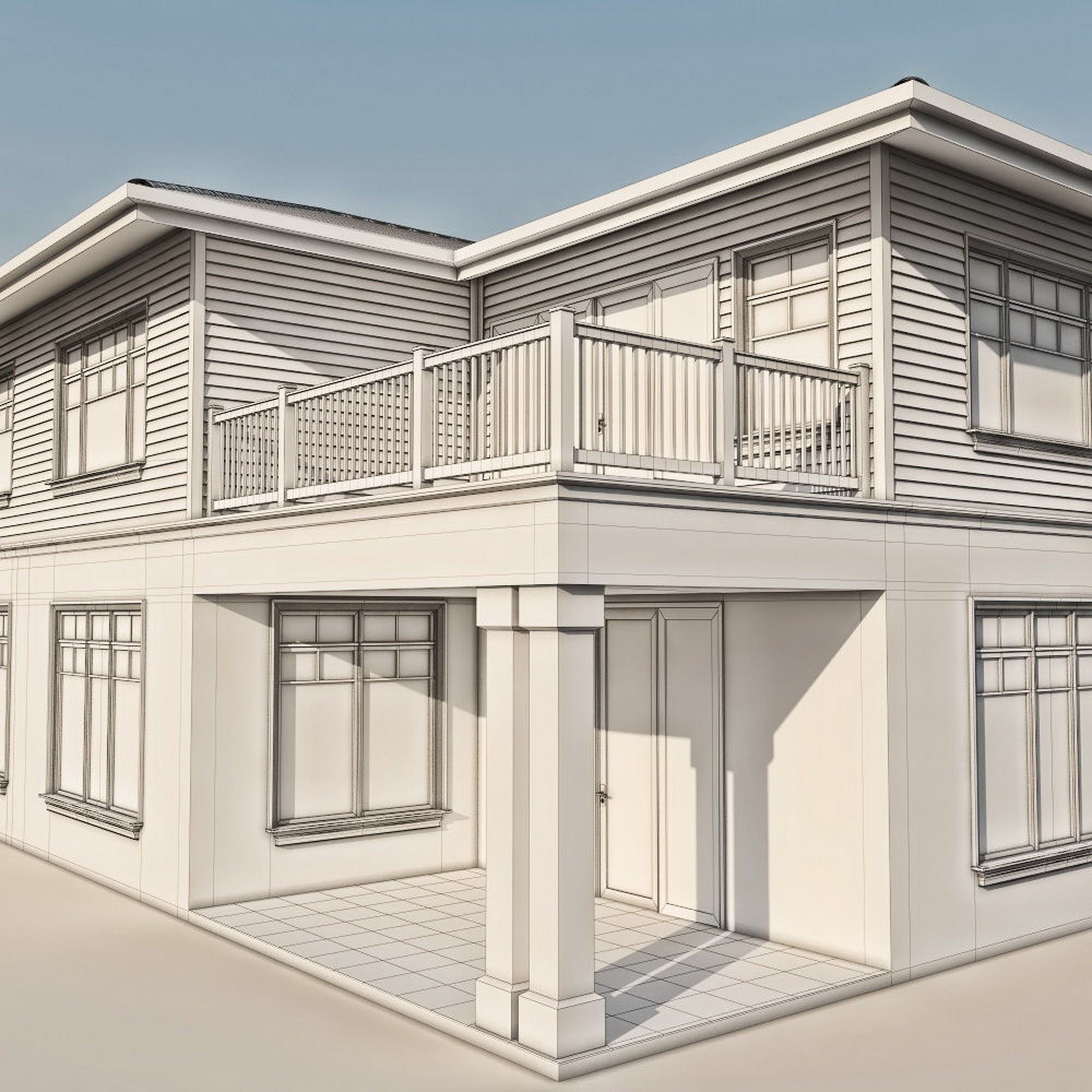 Double story house and Suburban house for backgrounds 3D Model Collection_14