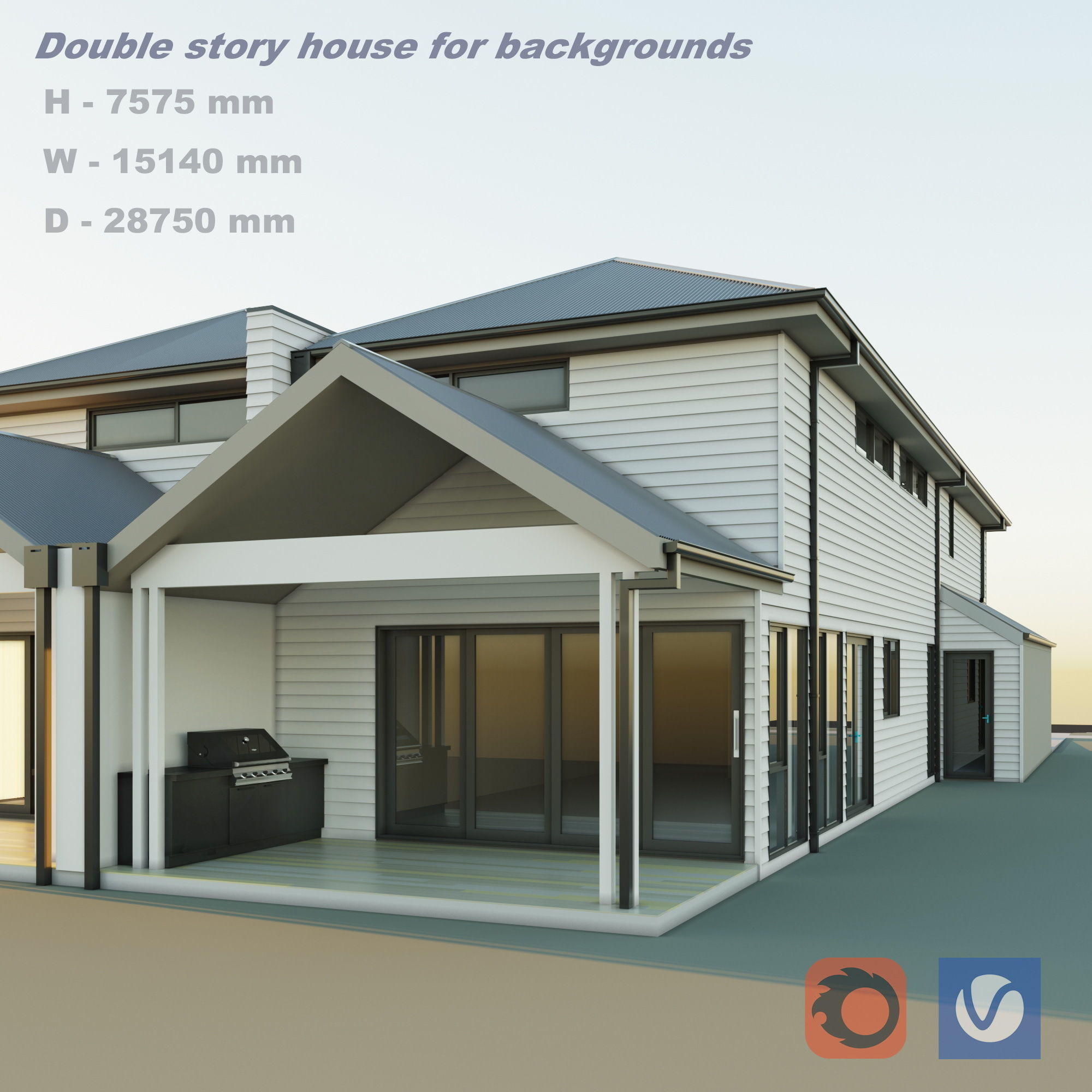 Double story house and Suburban house for backgrounds 3D Model Collection_9