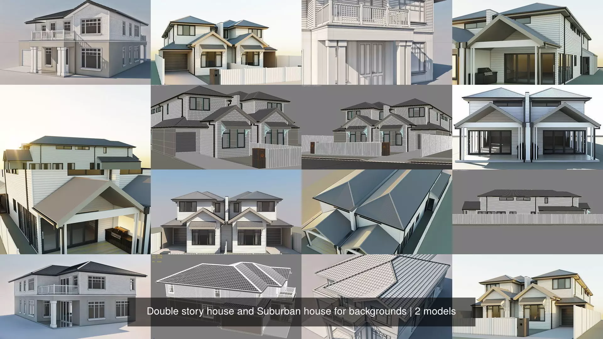 Double story house and Suburban house for backgrounds 3D Model Collection_1