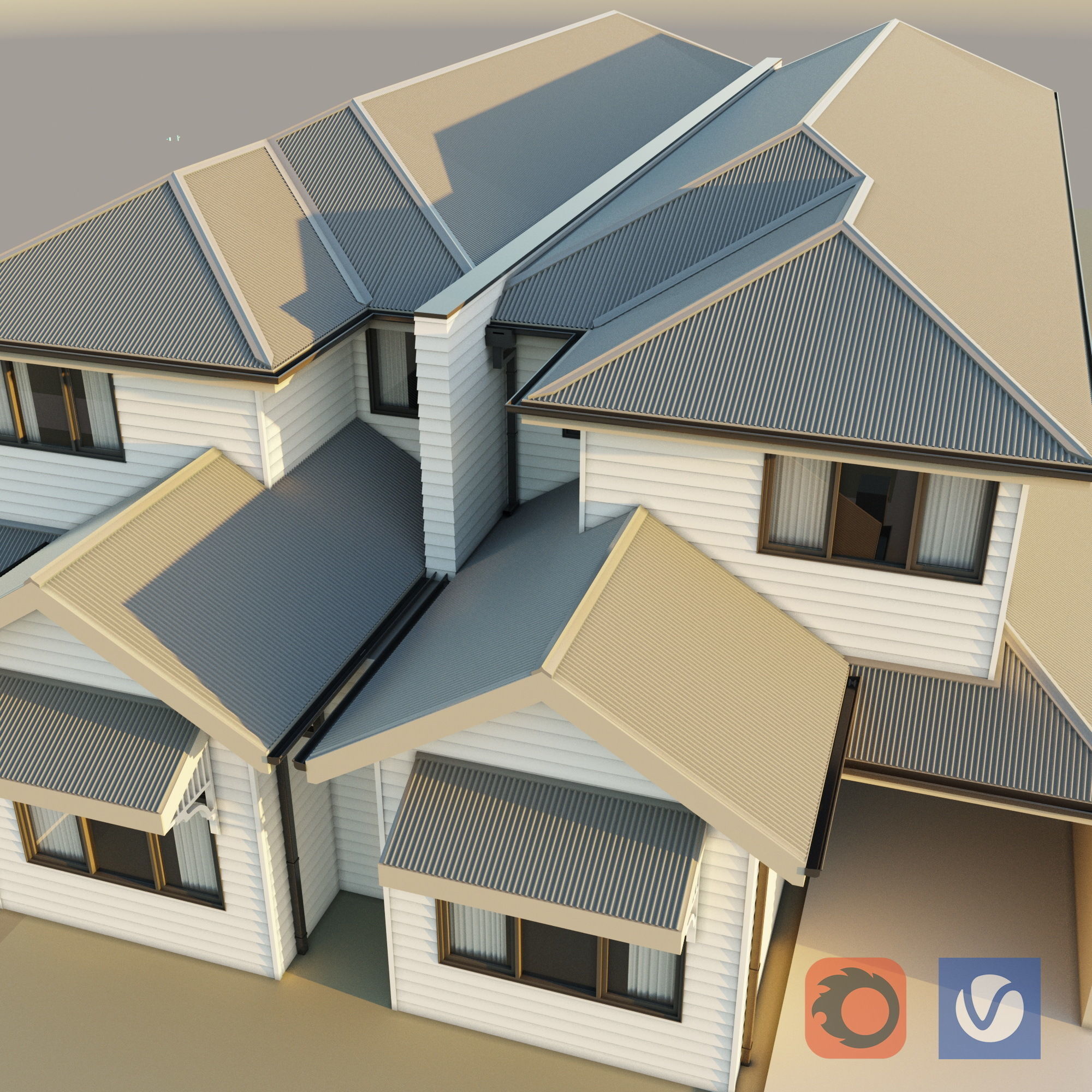 Double story house and Suburban house for backgrounds 3D Model Collection_8