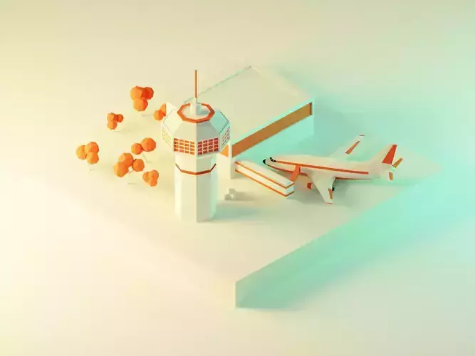 Isometric Airport terminal  Low-poly 3D model