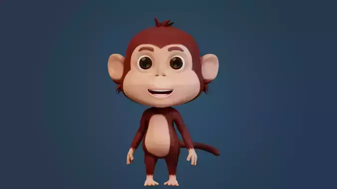Cute Cartoon Monkey Rigged Low-poly 3D model