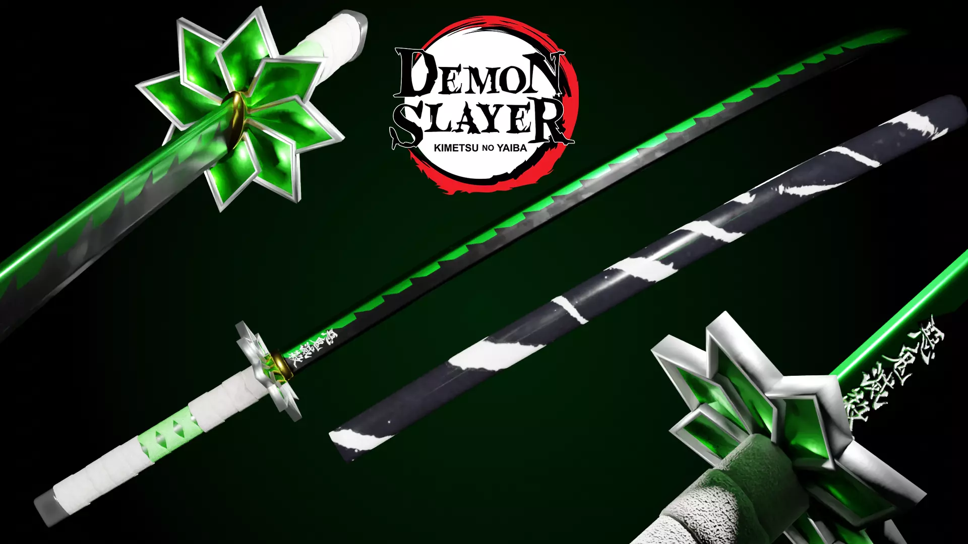 Demon Slayer Sanemi Shinazugawa Green Sword Low-poly 3D model