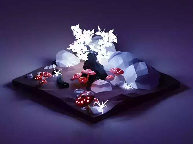 Isometric Night Fantastic Forest  Low-poly 3D model