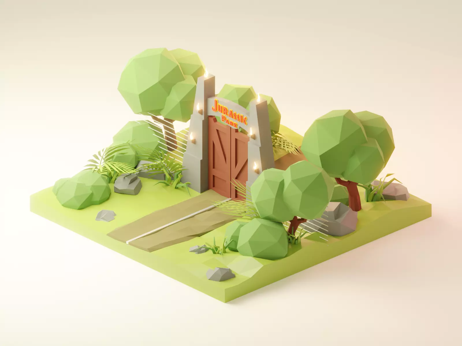 Isometric Jurassik Park Low-poly Low-poly 3D model_0