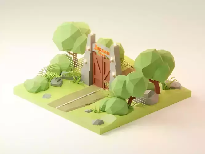Isometric Jurassik Park Low-poly
