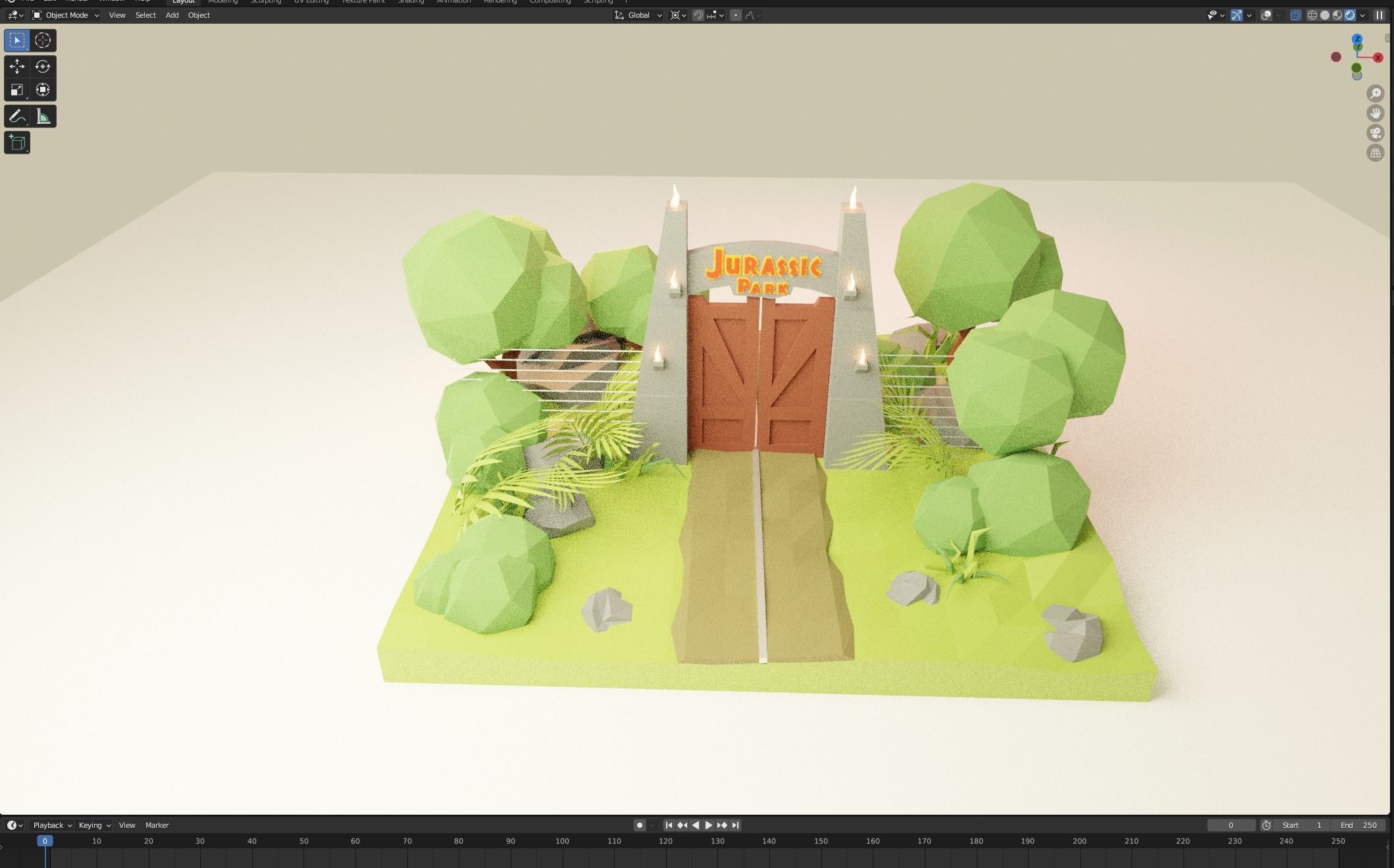 Isometric Jurassik Park Low-poly Low-poly 3D model_1