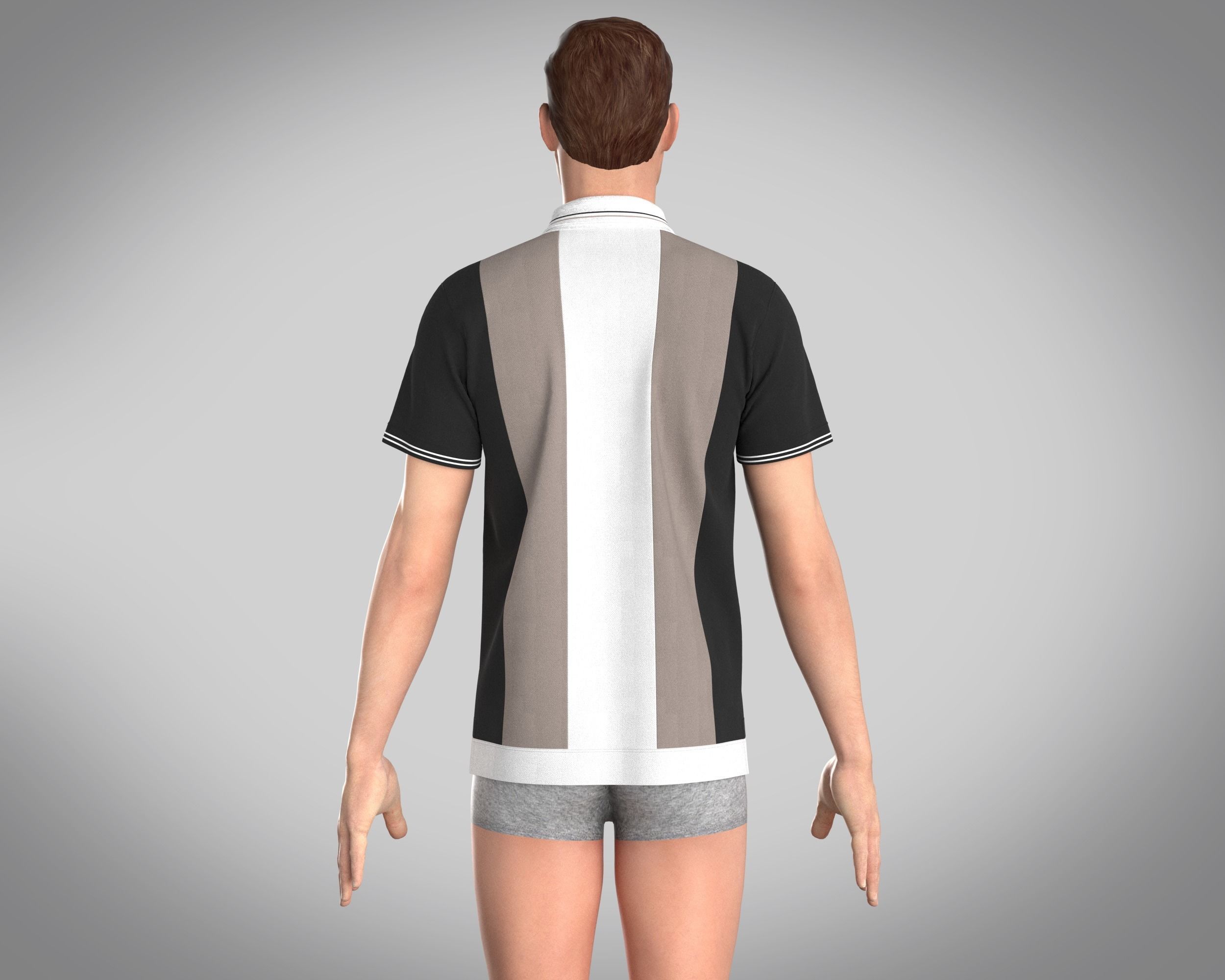 MENS HALF-ZIP STRIPED POLO T-SHIRT 3D model_8