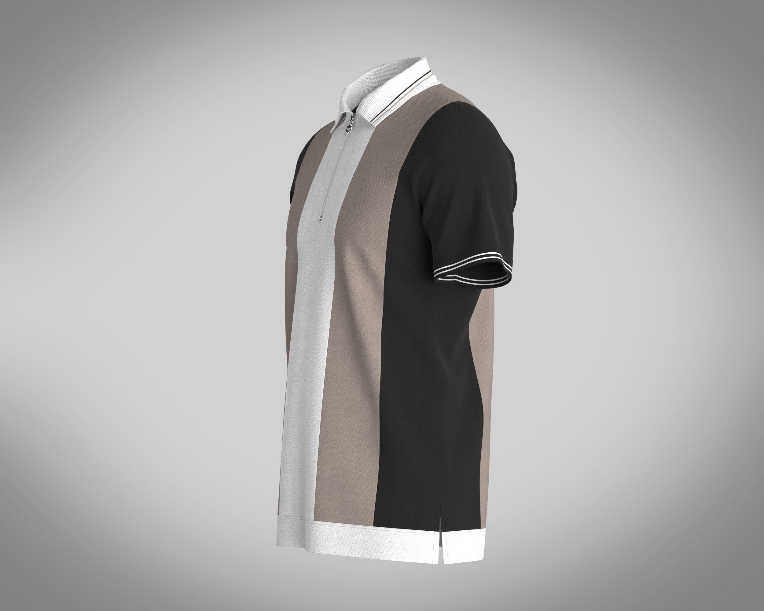 MENS HALF-ZIP STRIPED POLO T-SHIRT 3D model_5