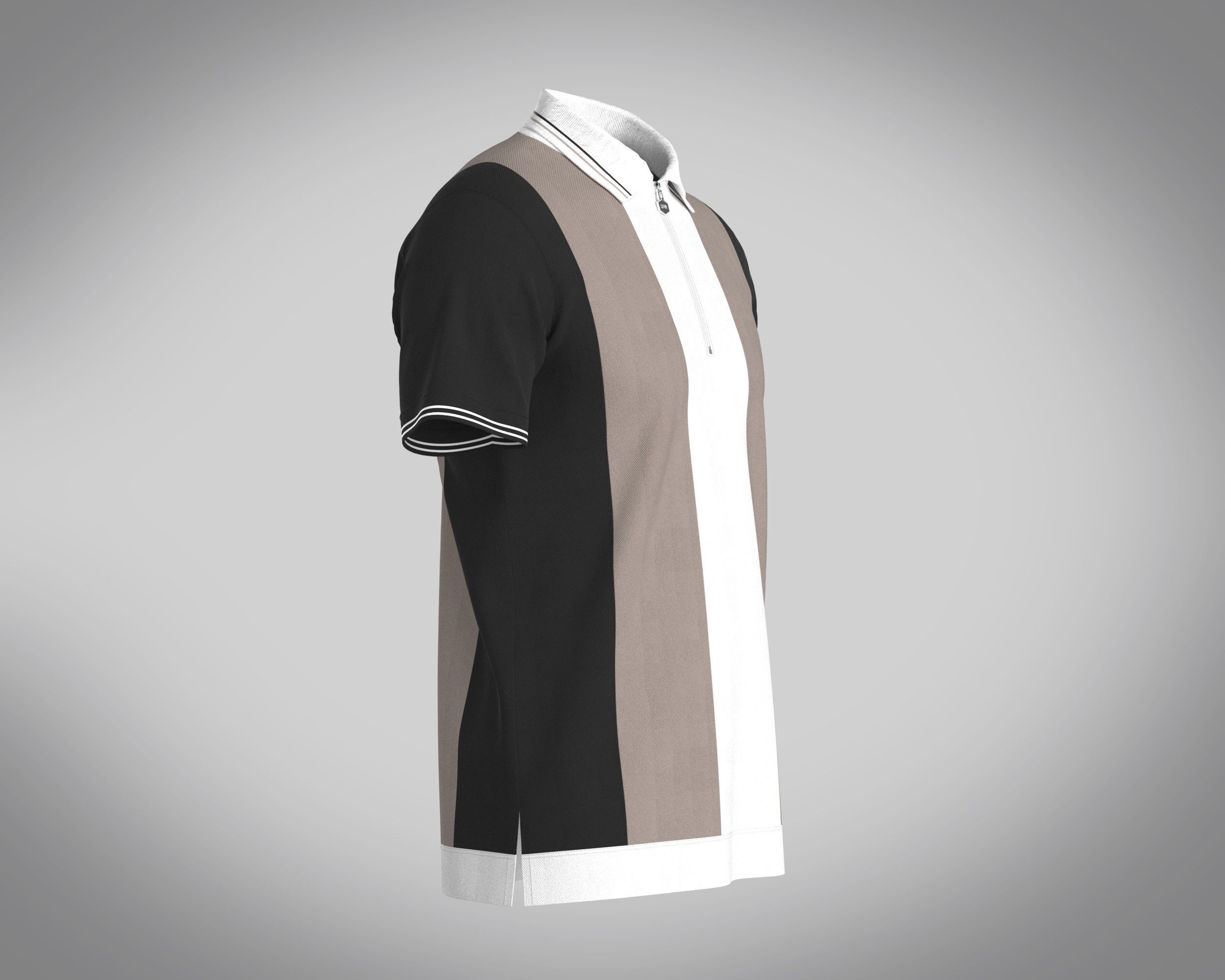 MENS HALF-ZIP STRIPED POLO T-SHIRT 3D model_1