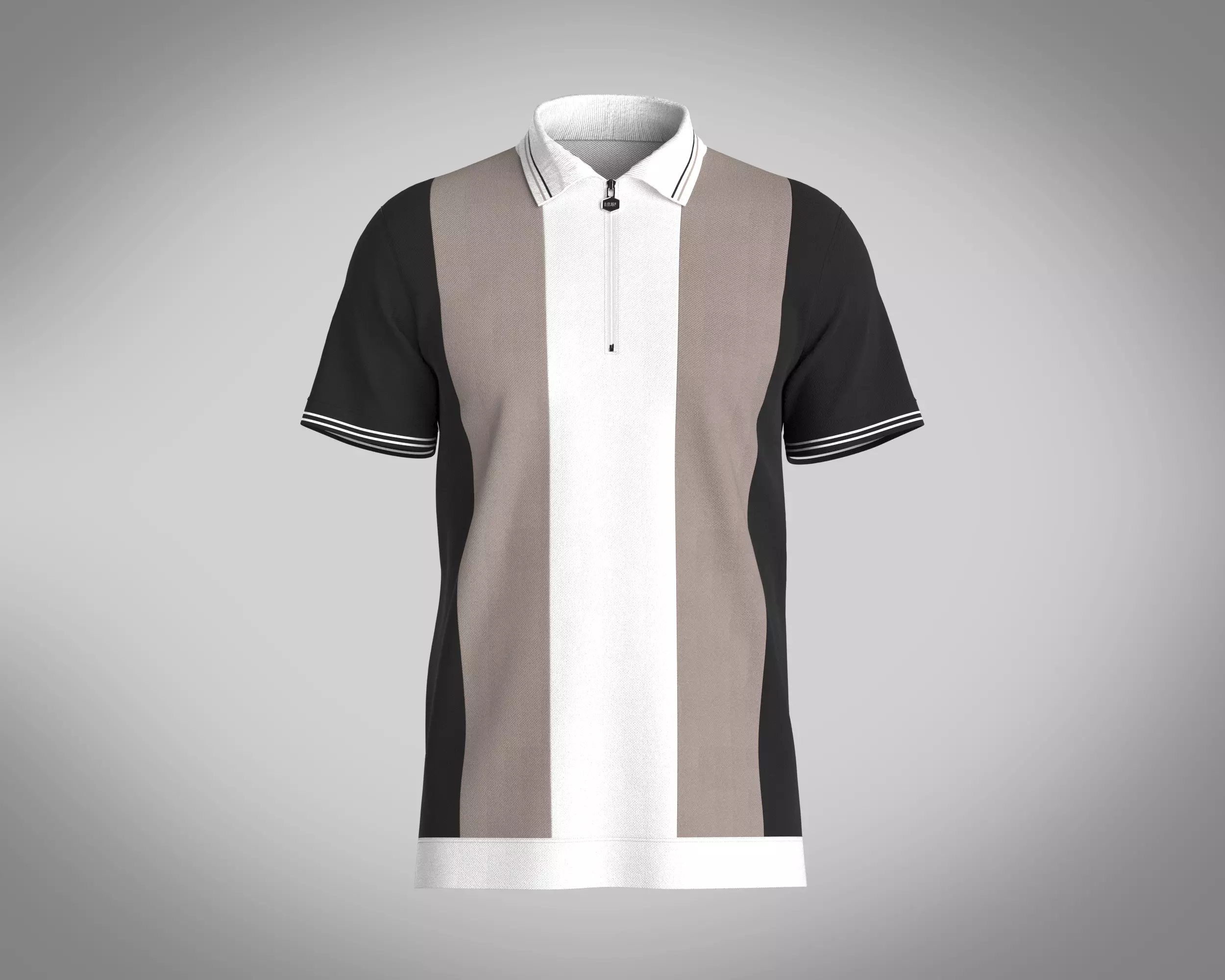 MENS HALF-ZIP STRIPED POLO T-SHIRT 3D model_0
