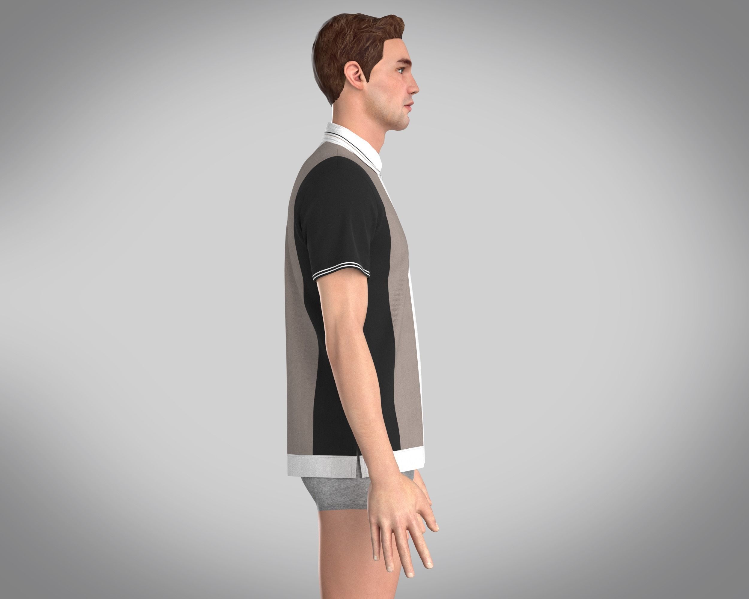 MENS HALF-ZIP STRIPED POLO T-SHIRT 3D model_7