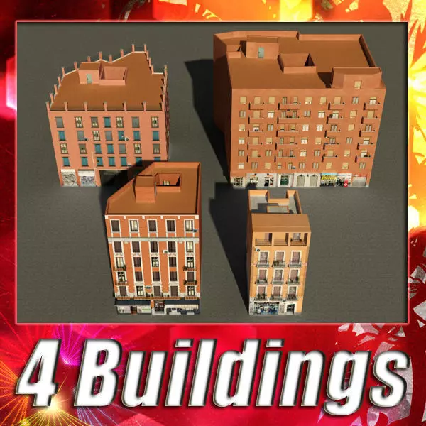 Building Collection 61-64 Low-poly 3D model_0