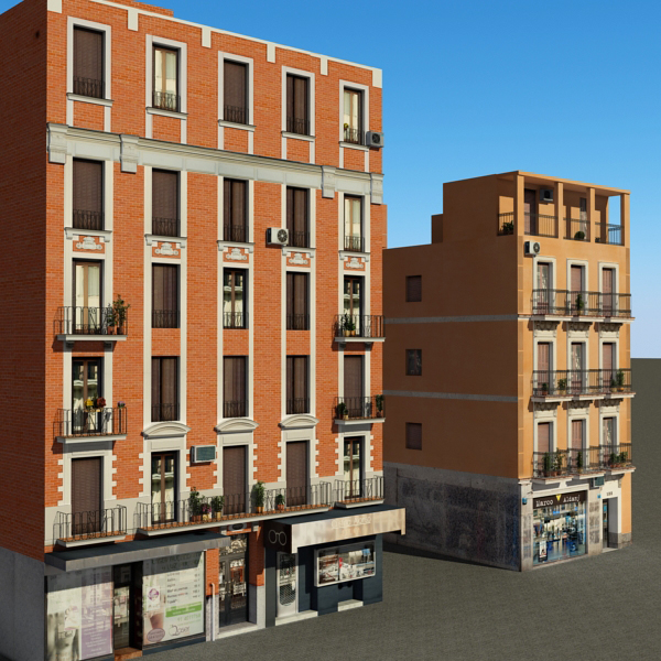 Building Collection 61-64 Low-poly 3D model_2