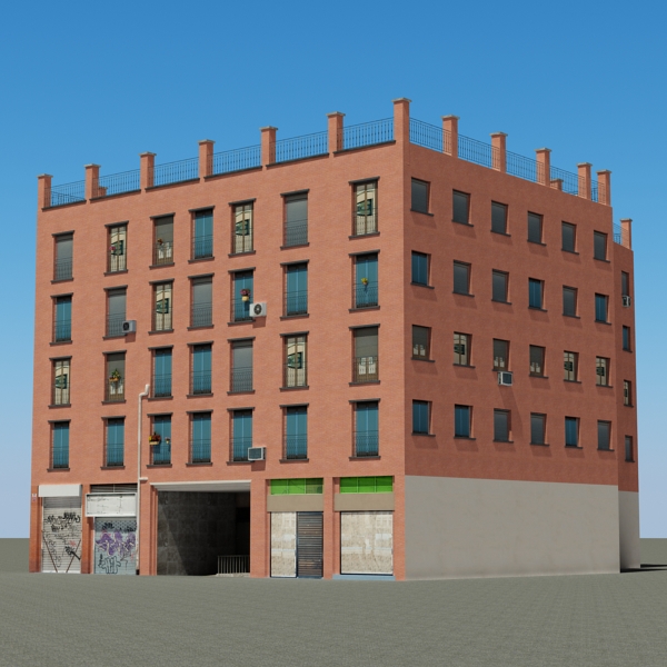 Building Collection 61-64 Low-poly 3D model_6