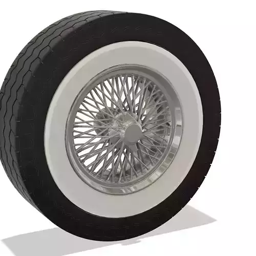 Wire spoke wheel with white wall tire 3D print model