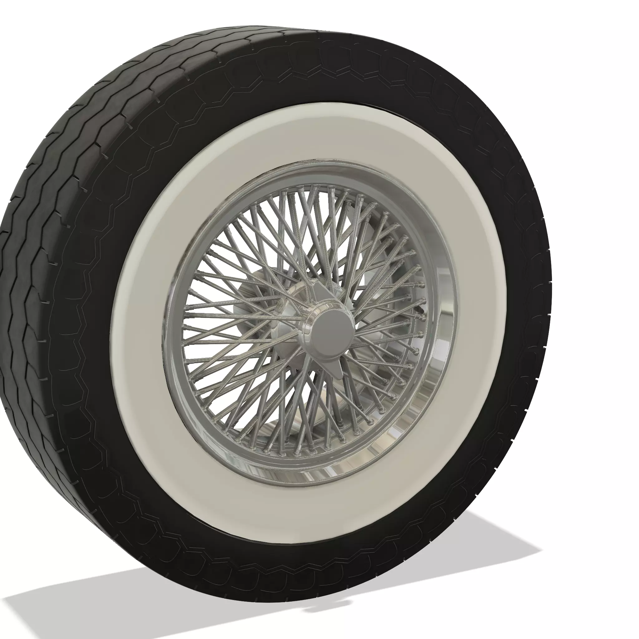 Wire spoke wheel with white wall tire 3D print model_0