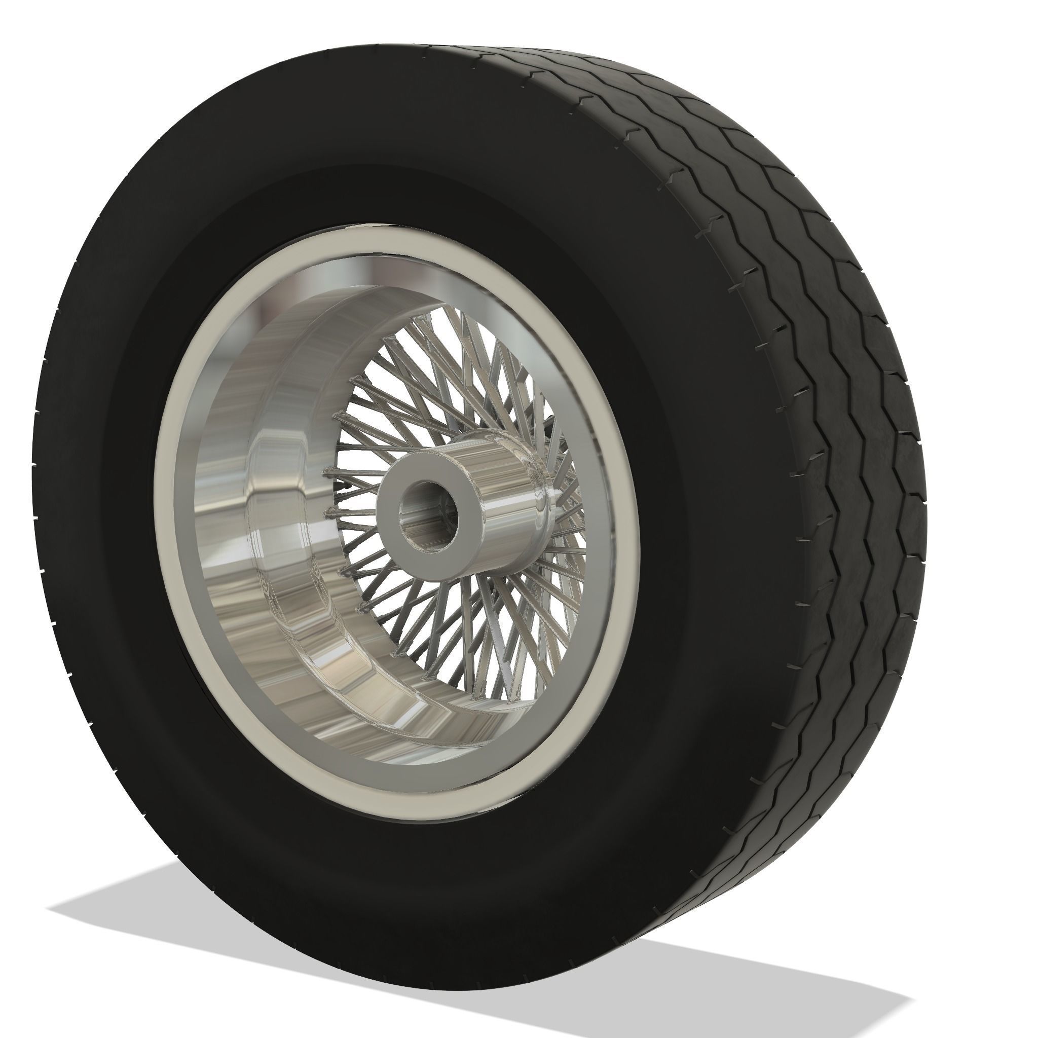 Wire spoke wheel with white wall tire 3D print model_1