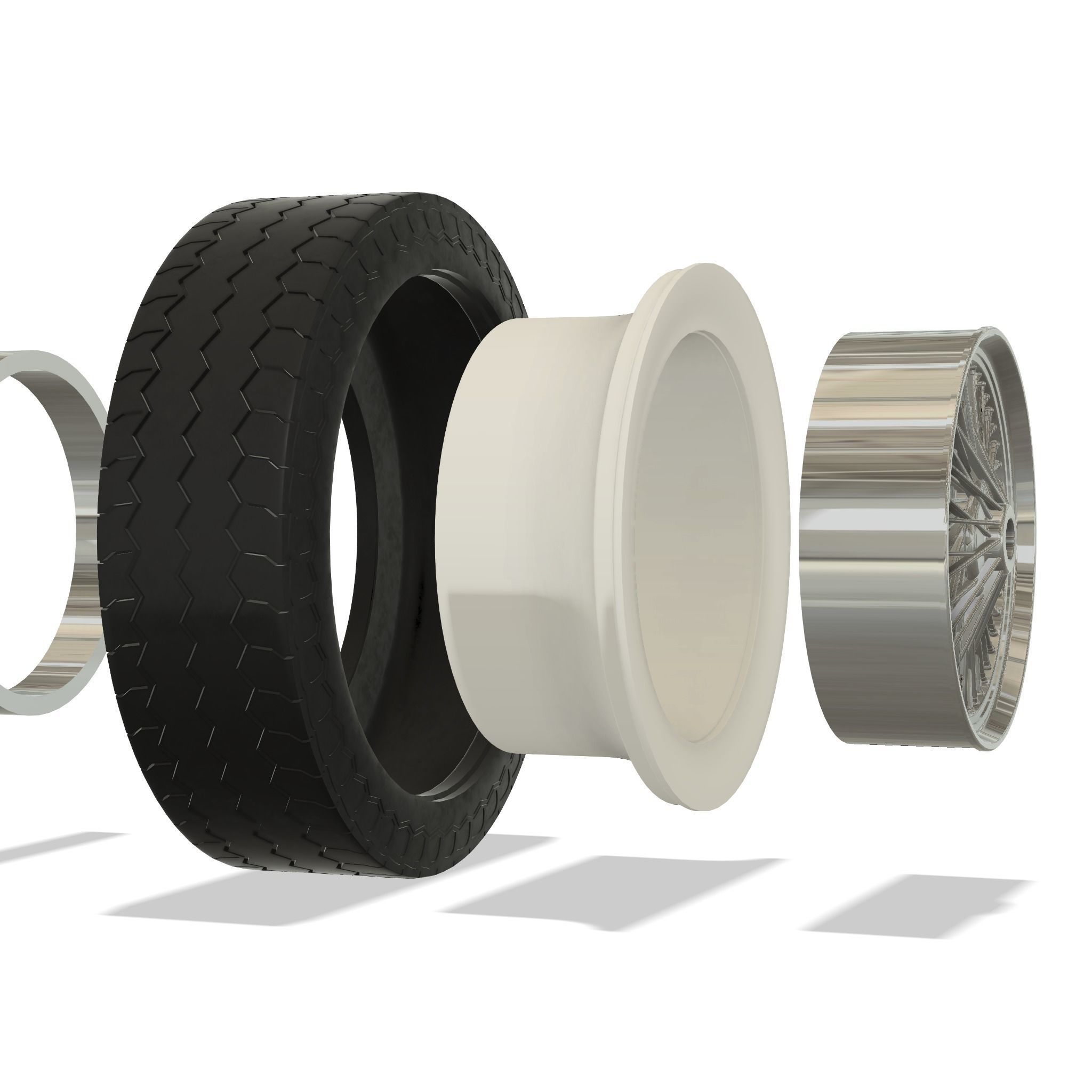 Wire spoke wheel with white wall tire 3D print model_2